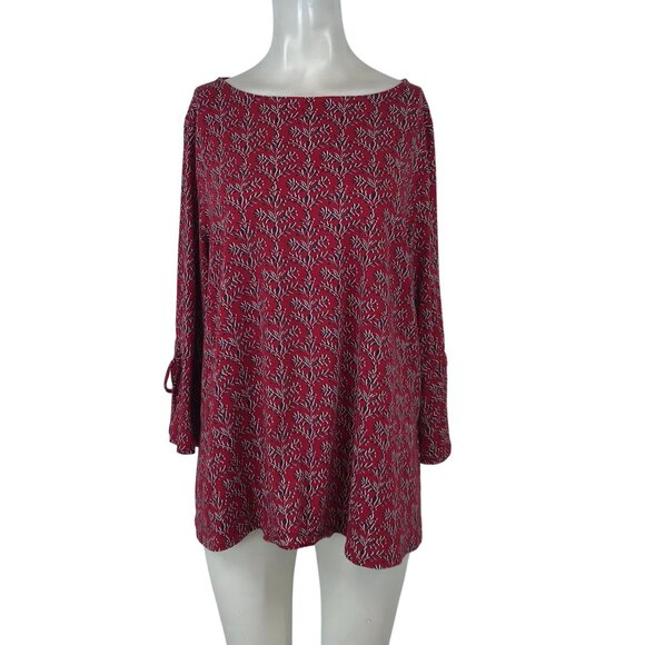 J. JILL - WOMEN'S LARGE PETITE - RED LONG SLEEVE ROUND NECK COTTON BLEND TOP - Picture 1 of 5